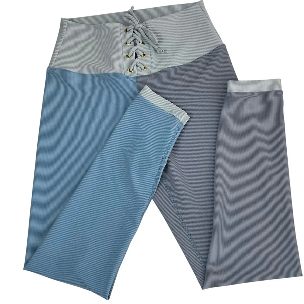 LoveShackFancy x Beach Riot Riley Blue Ribbed Lace Up Legging XL - Picture 13 of 16